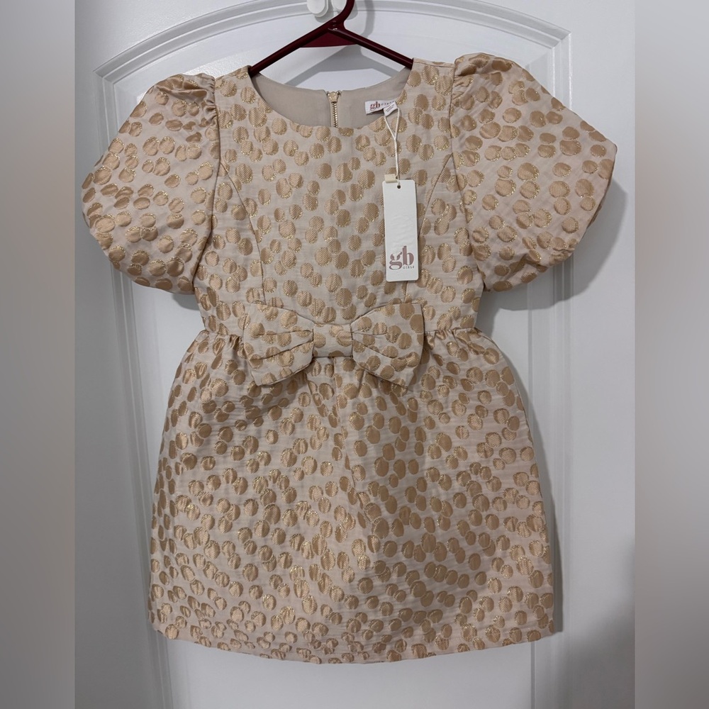 Gianni Bini Girls Cream and Gold Polka Dot Dress